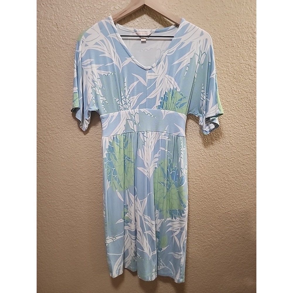 Tori‎ Richard Honolulu Dress Size XS Blue Floral Comfy Stretch Beach Vacation